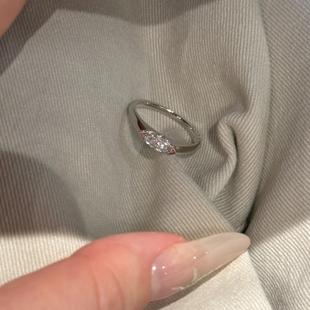 S925纯银马眼小钻戒璀璨莫桑石戒指女轻奢高级感小众菱形开口戒