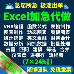 excel表格制作数据处理分析vba代做宏编程序公式 函数设计图表定制