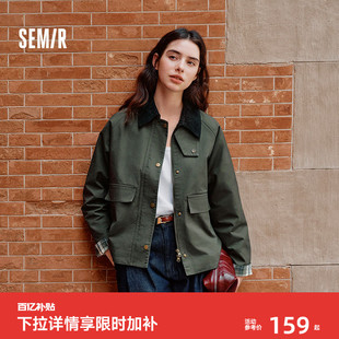早秋流行穿搭宽松上衣秋季 森马外套女巴恩风秋装 灯芯绒翻领夹克